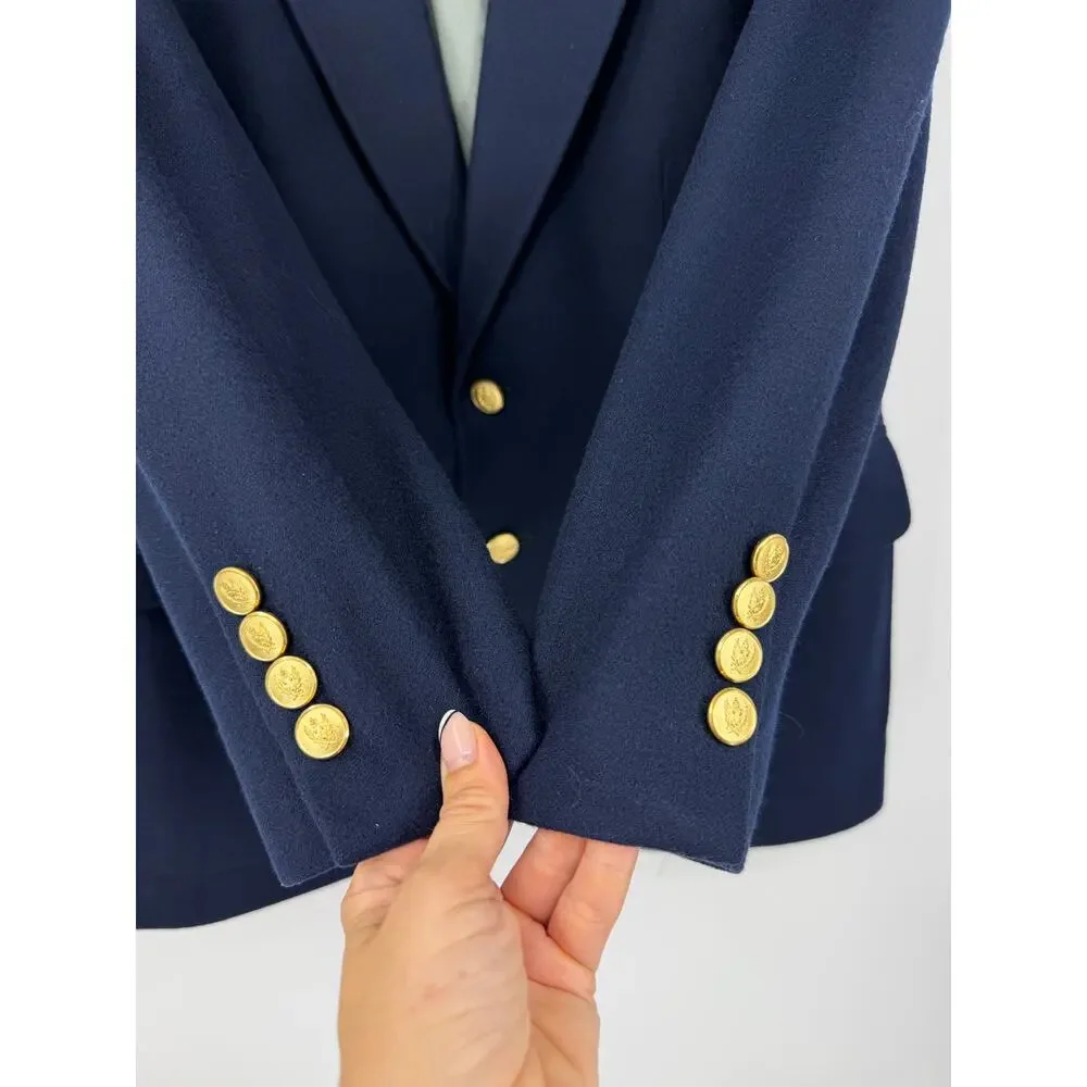 Lands’ End Men’s 38R Navy Blue Wool Blazer Gold Buttons Preppy Trad Ivy League